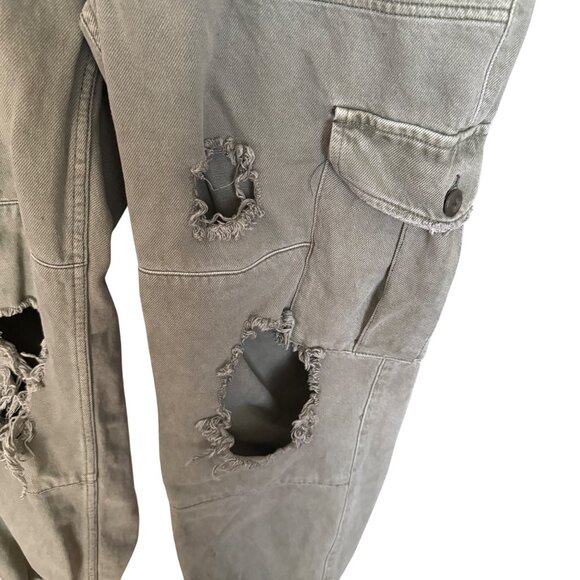 Topshop Olive Green Distressed Cargo Pants With Adjustable Waistband & Multiple - Picture 3 of 6